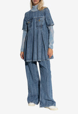 GANNI Pleated Denim Mini Dress Blue J1843 6979-566