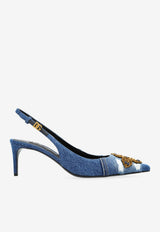 Dolce & Gabbana Lollo 60 Denim Patchwork Slingback Pumps Blue CG0948 AN624-8C609