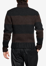 Dolce & Gabbana Striped Wool Turtleneck Sweater Brown GXW68T JGMBP-N9869