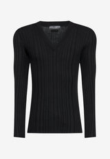 Dolce & Gabbana V-neck Wool Knit Sweater Black GX443T JAVKY-N0000