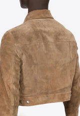 Rick Owens Temple Cropped Worker Jacket in Suede Brown RR01F2703LCSU_104