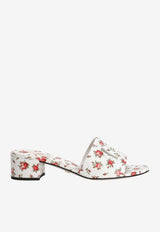 40 Printed Calfskin Mules with Little Roses Print