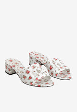 40 Printed Calfskin Mules with Little Roses Print