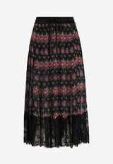 Small Flower Bouquets-Print Pleated Chiffon Skirt