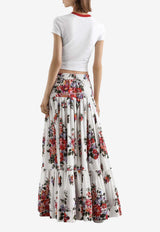 Flower Bouquet-Print Poplin Maxi Skirt