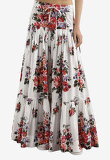 Flower Bouquet-Print Poplin Maxi Skirt