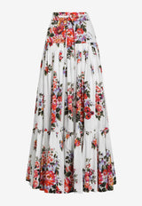 Flower Bouquet-Print Poplin Maxi Skirt