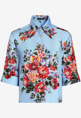 Flower Bouquet-Print Twill Shirt