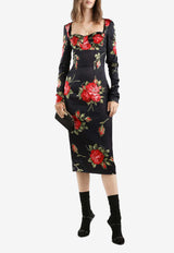 Rose Bouquet-Print Sheath Dress