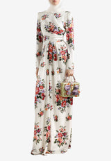 Flower Bouquet-Print Charmeuse Dress