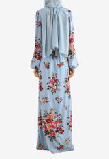 Flower Bouquet-Print Charmeuse Dress