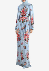 Flower Bouquet-Print Charmeuse Dress