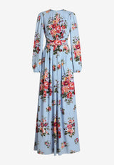 Flower Bouquet-Print Charmeuse Dress