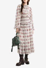 Small Flower Bouquet-Print Midi Dress