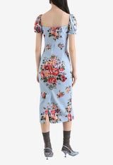 Flower Bouquet-Print Midi Dress