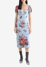 Flower Bouquet-Print Midi Dress