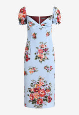 Flower Bouquet-Print Midi Dress