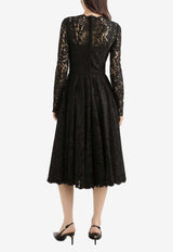 Long-Sleeved Pleated Lace Dress