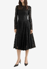 Long-Sleeved Pleated Lace Dress