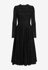 Long-Sleeved Pleated Lace Dress