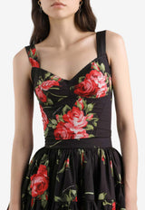 Rose Bouquet-Print Bustier Top