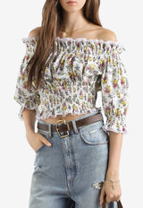 Floral-Print Gathered Cropped Top