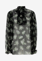 Printed Silk Blouse with Bow