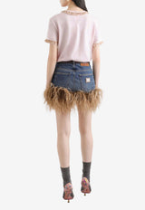 Crewneck T-shirt with Lace and Embroidery