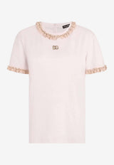 Crewneck T-shirt with Lace and Embroidery