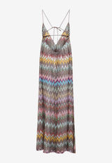 V-neck Zigzag Lurex Knit Maxi Dress