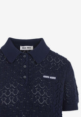 Openwork Lace-Effect Knit Polo T-shirt