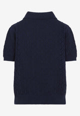 Openwork Lace-Effect Knit Polo T-shirt