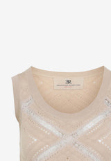 Sleeveless Silk Cotton Openwork Knit Top