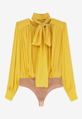Elisabetta Franchi Silk Bodysuit Blouse with Scarf Yellow CB00661E2_EV4