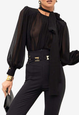 Elisabetta Franchi Silk Bodysuit Blouse with Scarf Black CB00661E2_110