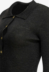 GANNI Ribbed Knit Polo Sweater Gray A1070125252_75380f3c-a4d4-4f5f-9ff2-fa8fe4d3be68