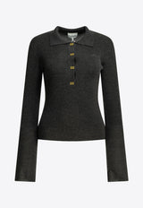 GANNI Ribbed Knit Polo Sweater Gray A1070125252_75380f3c-a4d4-4f5f-9ff2-fa8fe4d3be68
