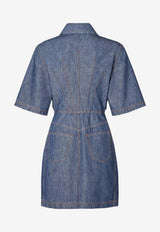Fendi Logo Patch Chambray Denim Mini Dress Blue FLD576AW8H/T_FENDI-F0QB0