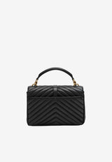 Saint Laurent Medium College Crossbody Bag in Black Quilted Leather Black 600279BRM07/S_YSL-1000