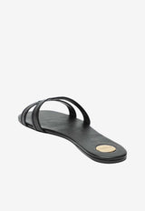 Saint Laurent Mabrouka Leather Flat Sandals Black 86185325V00/S_YSL-1000