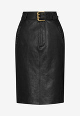 Saint Laurent Crinkled Calfskin Belted Pencil Skirt Black 865021YCVD2/S_YSL-1000