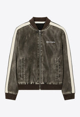 Palm Angels Classic Logo Vintage Leather Track Bomber Jacket Black PWJA039S26FAB002_130A