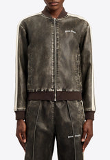 Palm Angels Classic Logo Vintage Leather Track Bomber Jacket Black PWJA039S26FAB002_130A