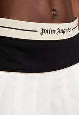 Palm Angels Classic Logo Pleated Mini Skirt White PWCC095S26FAB001_0310