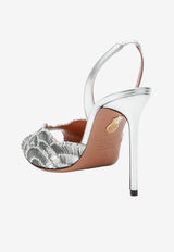 Aquazzura Ce Soir 105 Metallic Leather Slingback Sandals Silver CSOHIGS0ENM/T_AQUA-CCC