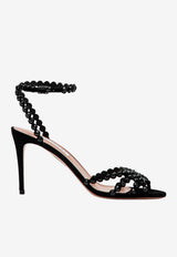Aquazzura Tequila 85 Sandals in Suede with Crystals Black TQLMIDS0SUE/T_AQUA-BJT