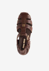 Miu Miu Ruched Nappa Leather Sandals Brown 5E395EFD005EFX_F0NBL