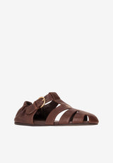 Miu Miu Ruched Nappa Leather Sandals Brown 5E395EFD005EFX_F0NBL