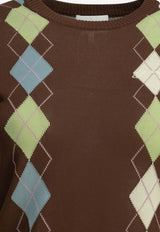 GANNI Argyle Textured Knit Top Brown A104029505H_9c8e938d-0f49-44f1-a92f-81cef514c5a8
