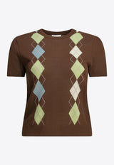 GANNI Argyle Textured Knit Top Brown A104029505H_9c8e938d-0f49-44f1-a92f-81cef514c5a8